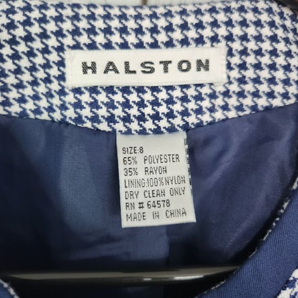 Halston Heritage Vintage Blue & White Houndstooth Blazer Jacket Size 8 - Picture 2 of 6